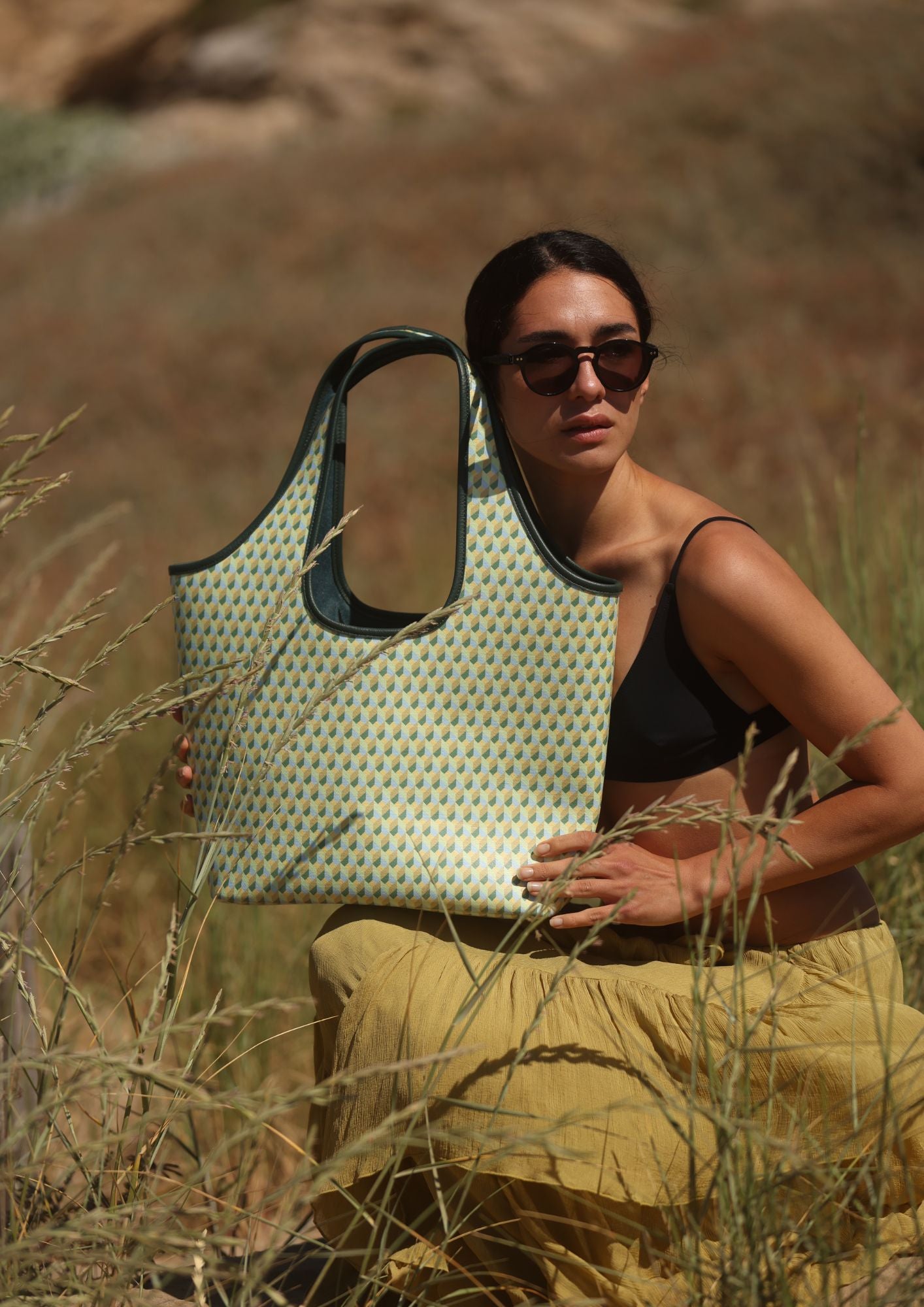 Hobo en toile enduite Lime