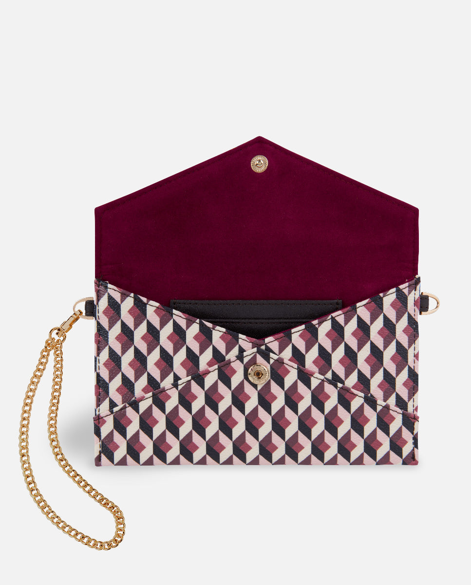 xxl portefeuille femme imprimé géométrique avec chaîne dorée