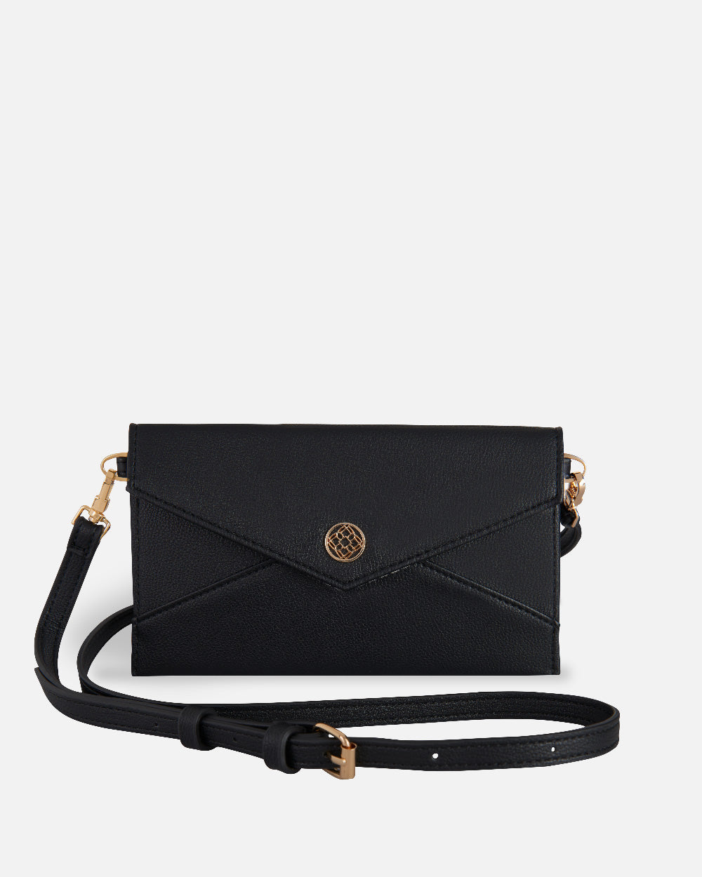 sac messager noir pour femme en matériaux recyclés avec détails dorés