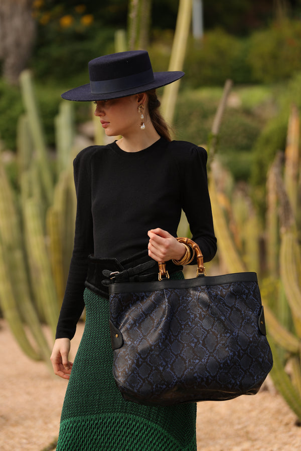 Grand sac fourre-tout en serpent Navy