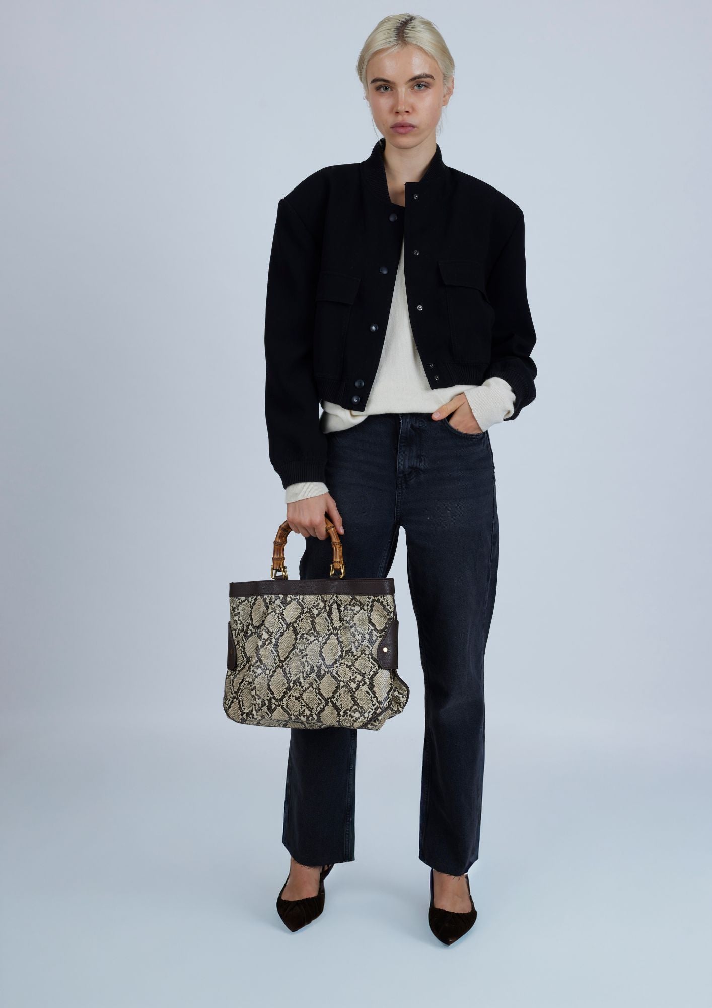 Medium Tote Snake Beige Bag