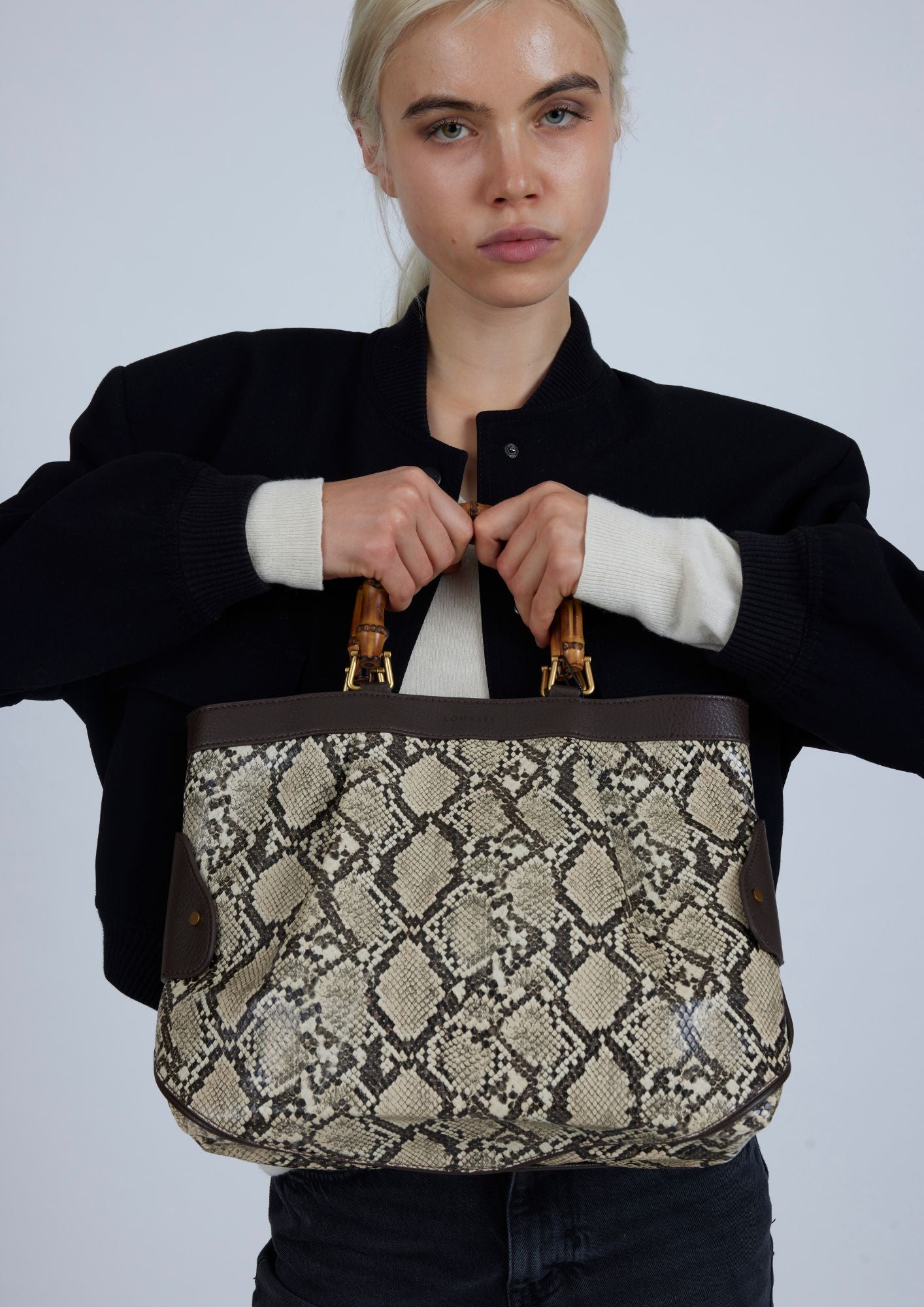 Medium Tote Snake Beige Bag