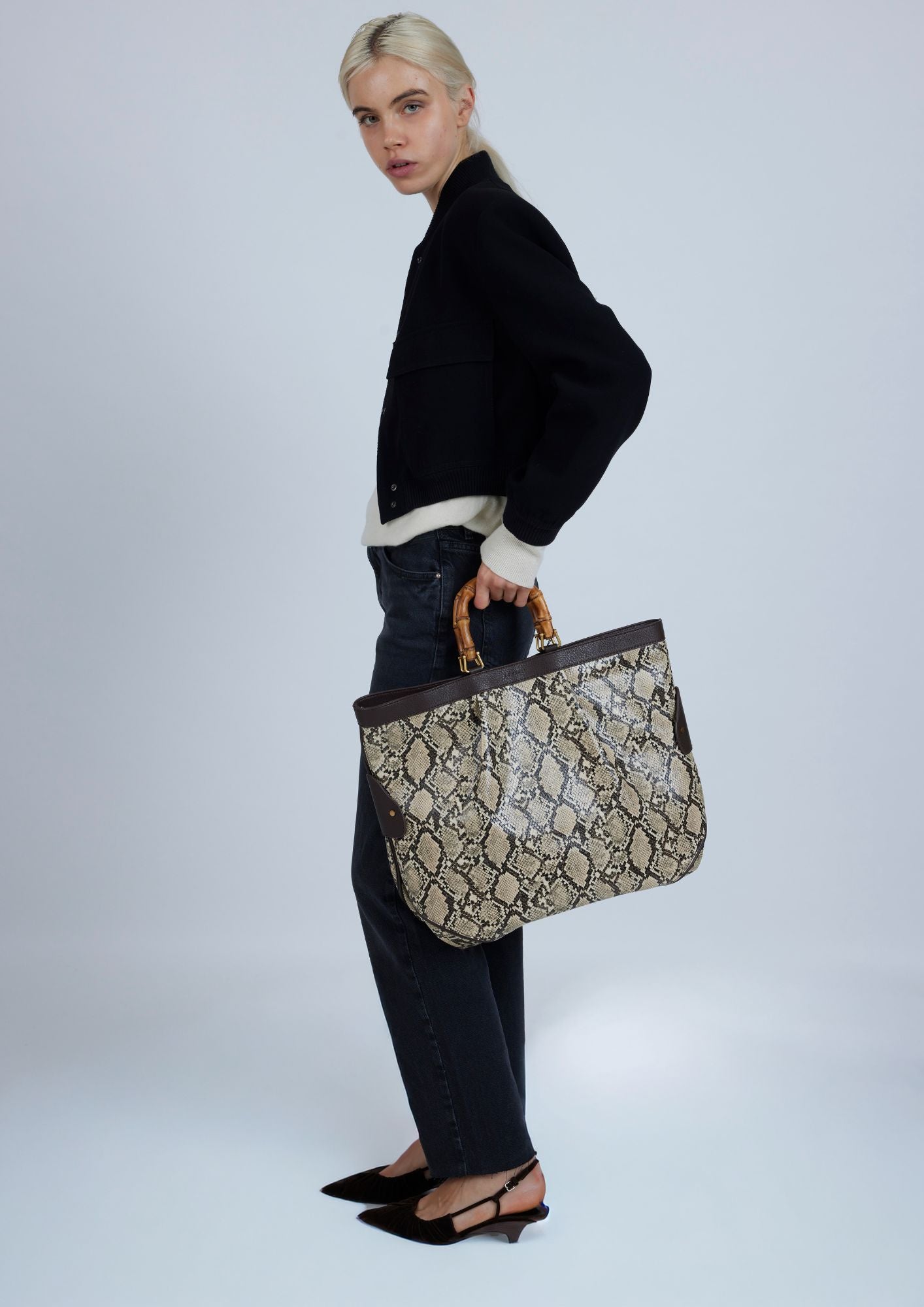 Grand sac fourre-tout Snake Beige