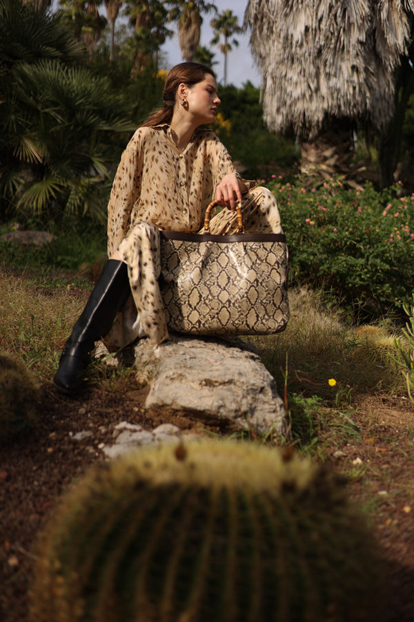 Grand sac fourre-tout Snake Beige