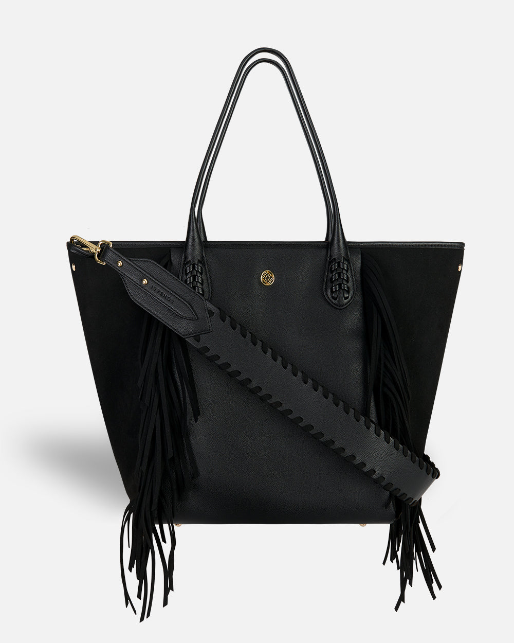 Sac shopping noir avec franges et poignée croisée