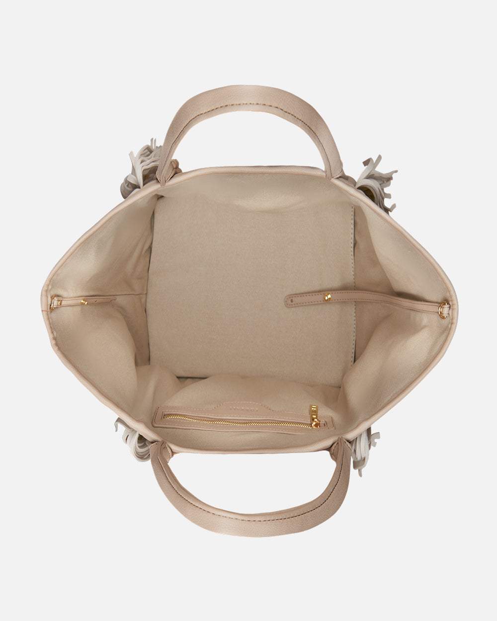 intérieur d'un sac à main beige avec bandoulière