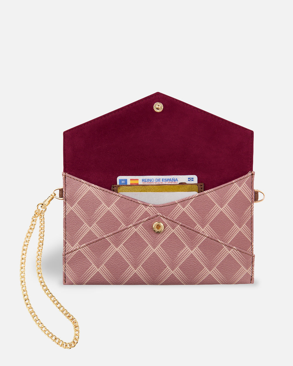 sac à bandoulière nude foncé avec chaîne dorée et fermeture à bouton