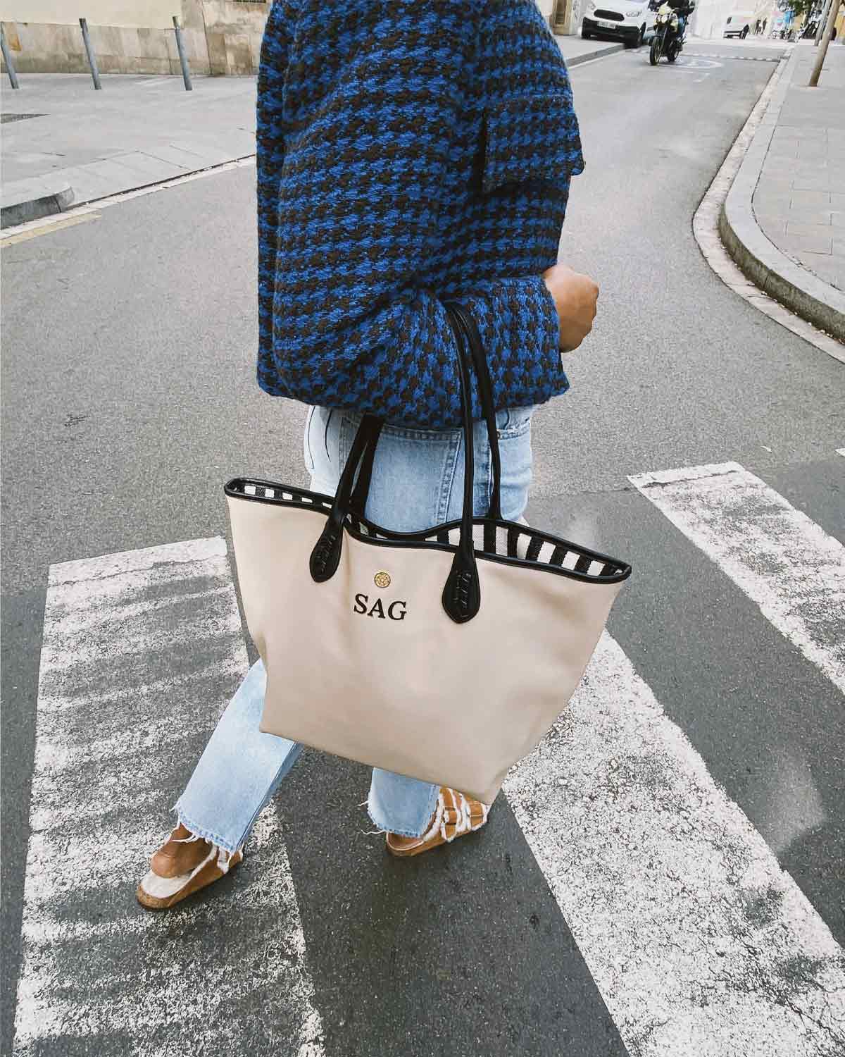 shopping Sac beige avec initiales imprimées