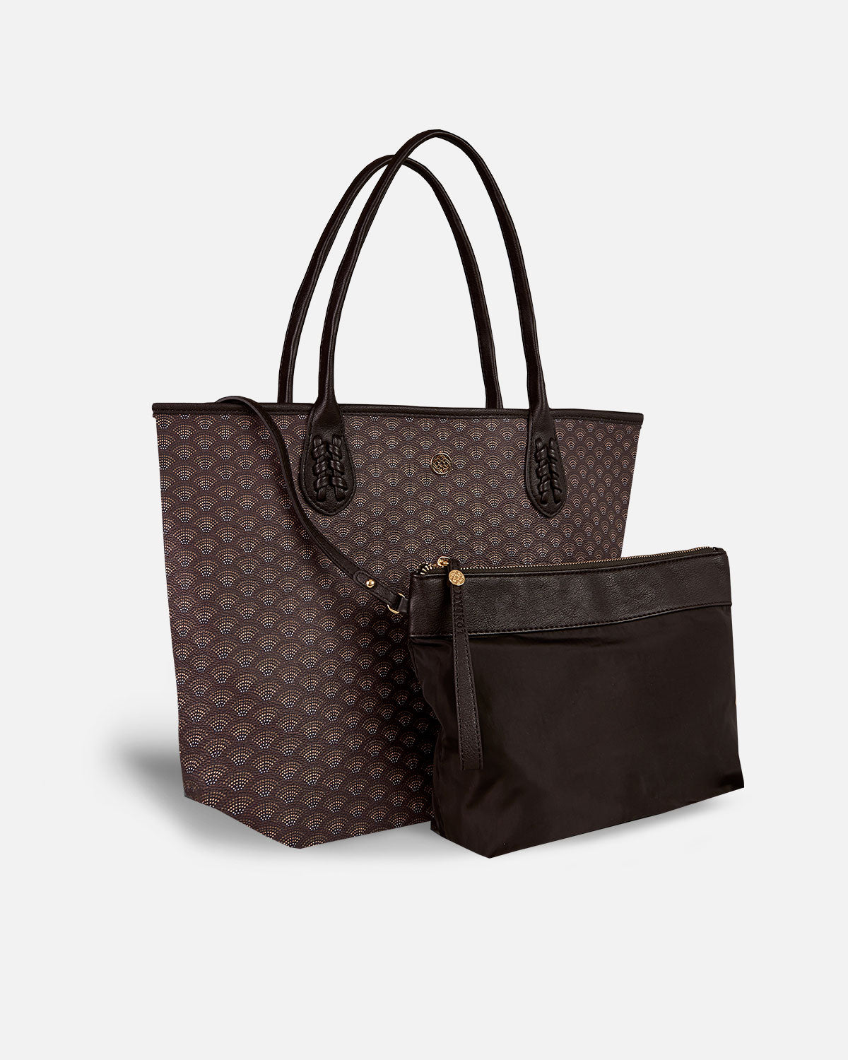 Sac de shopping en brun avec vanity case assorti