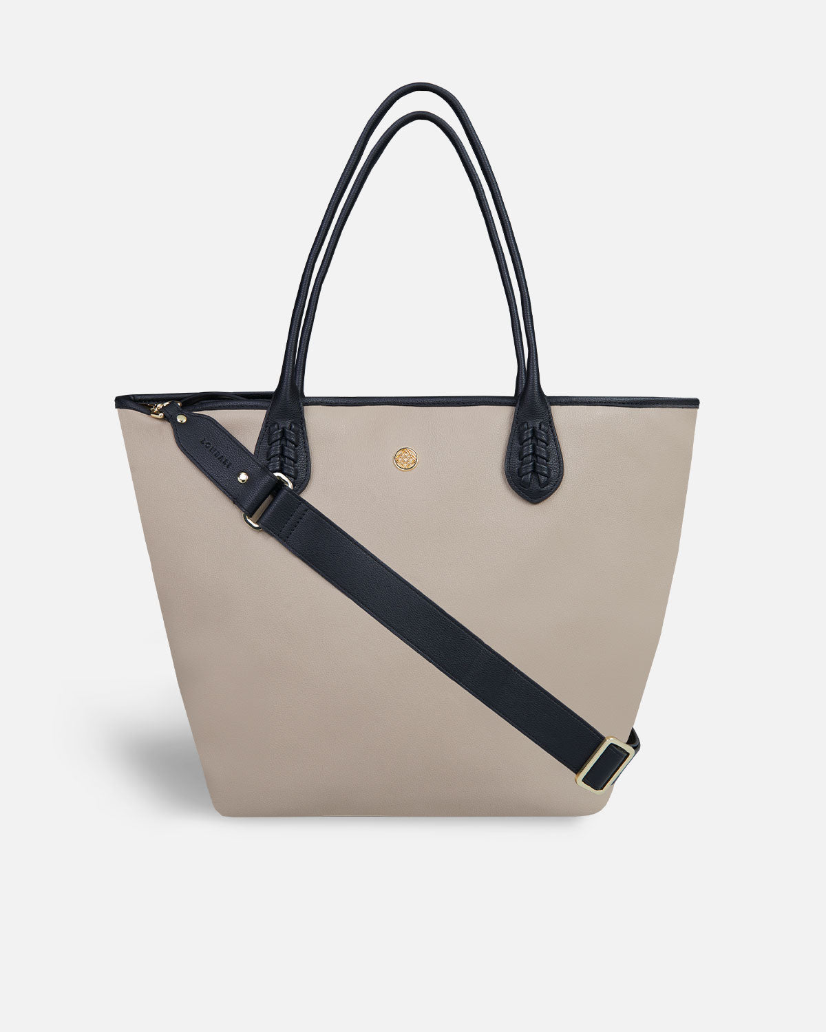 Sac shopping beige avec bandoulière noire assortie