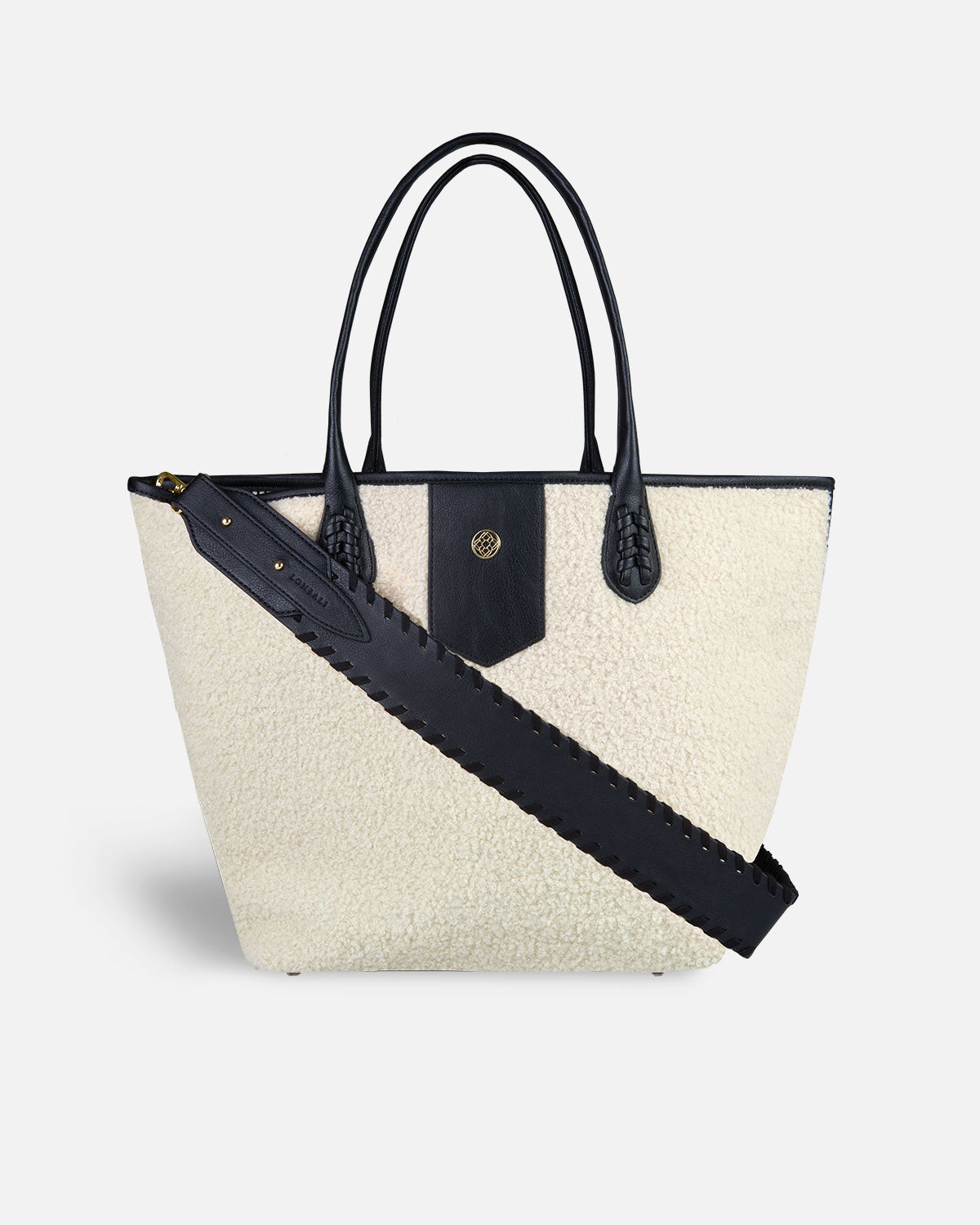 Sac shopper blanc avec bandoulière noire Lonbali
