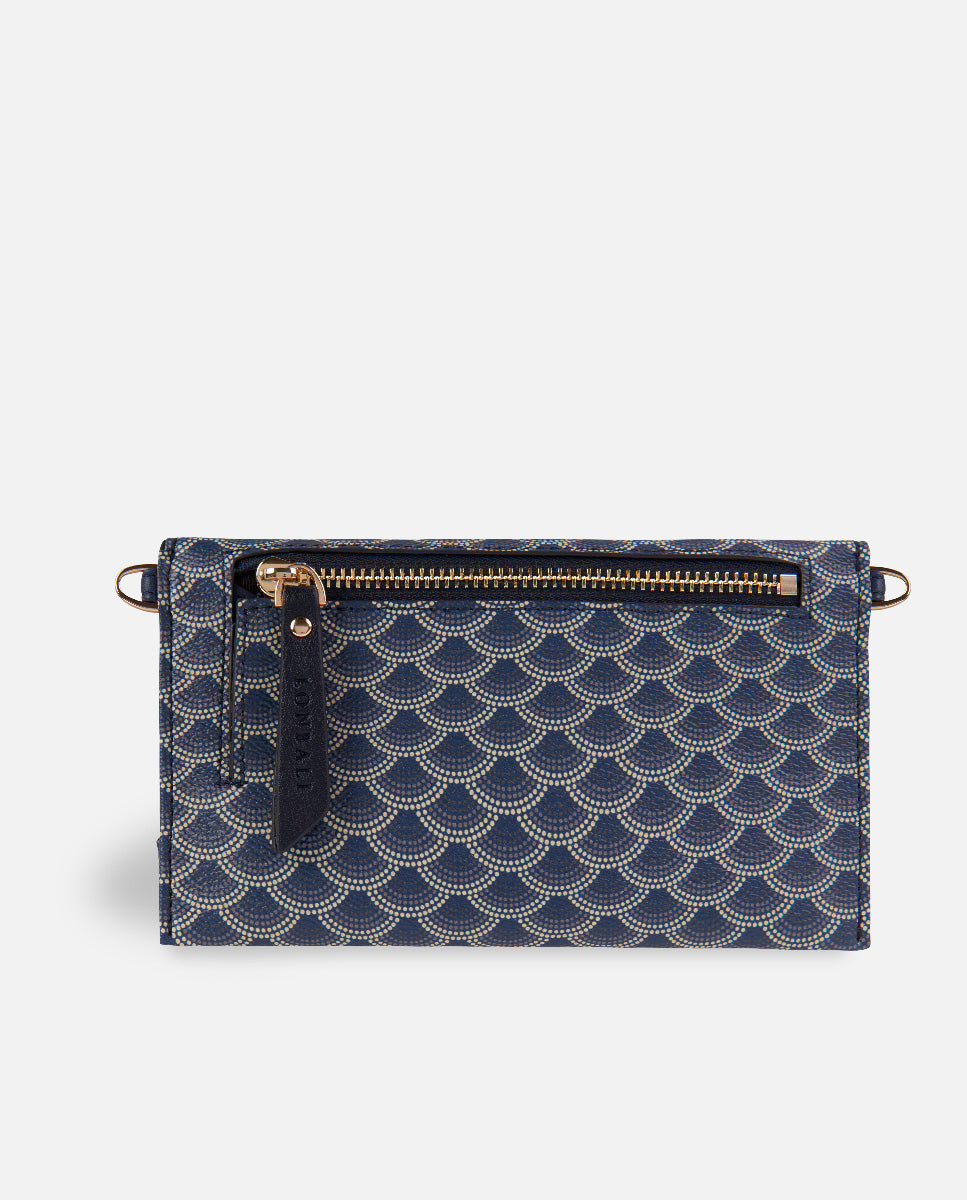 XXL portefeuille bleu sac à bandoulière pour femmes avec fermeture à glissière au dos