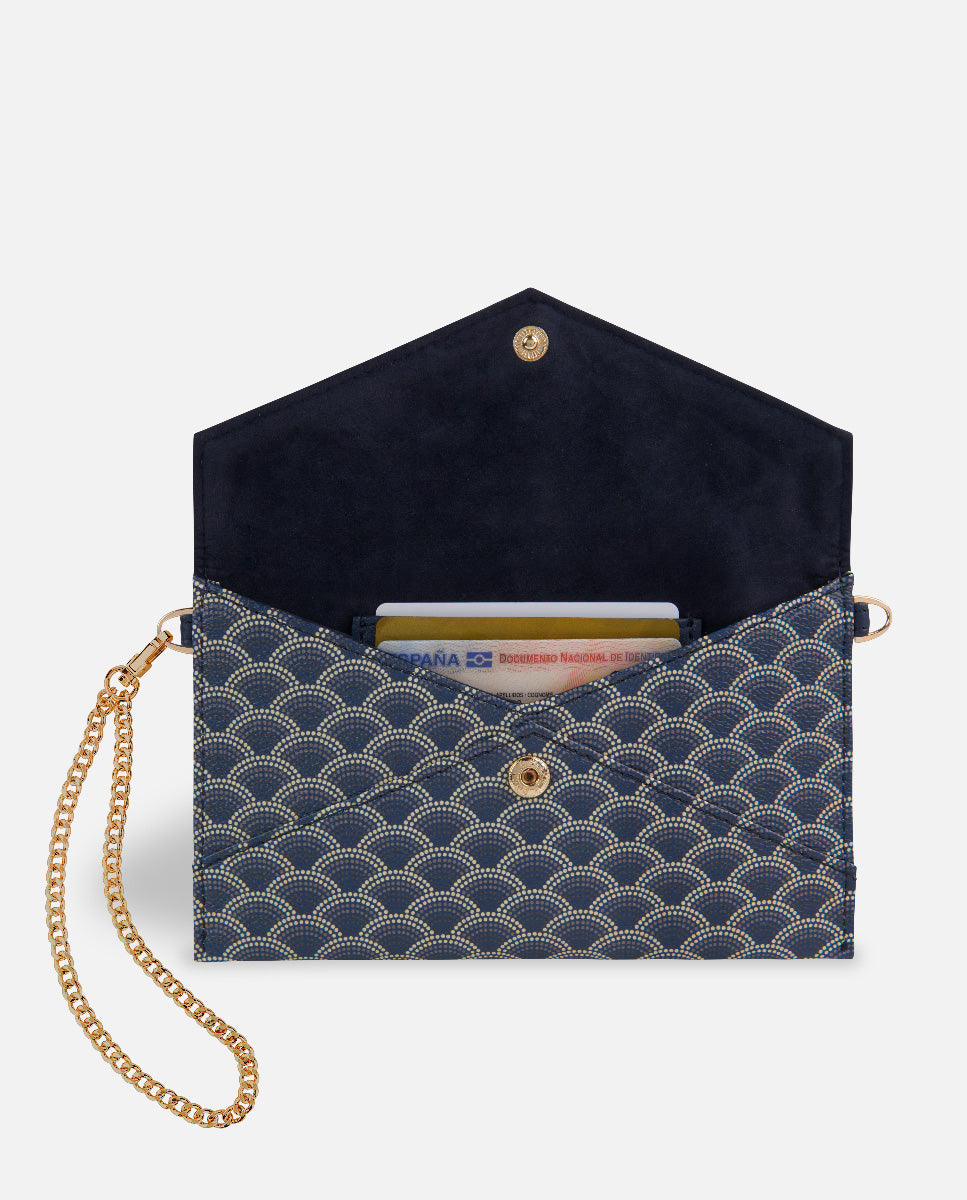 XXL portefeuille bleu avec bandoulière de femme avec chaîne en or