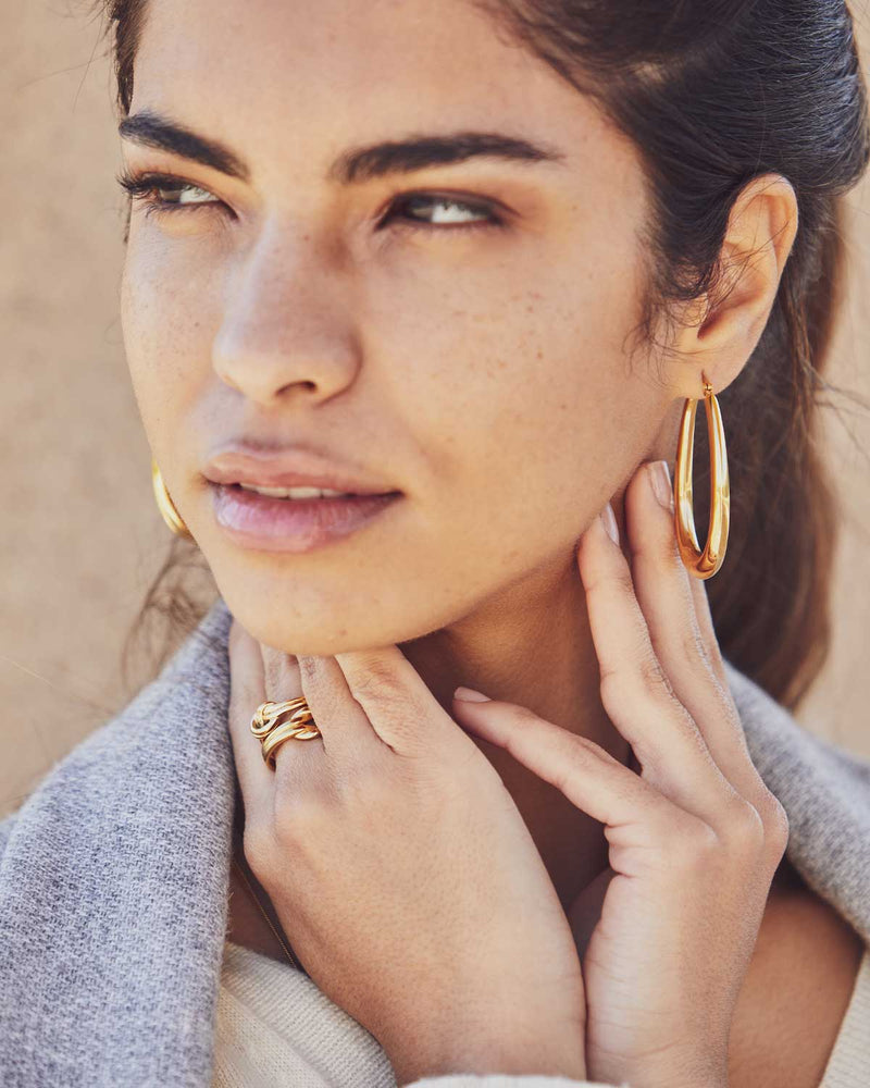 Boucles d'oreilles en forme de goutte d'eau pour femmes combinées avec des anneaux